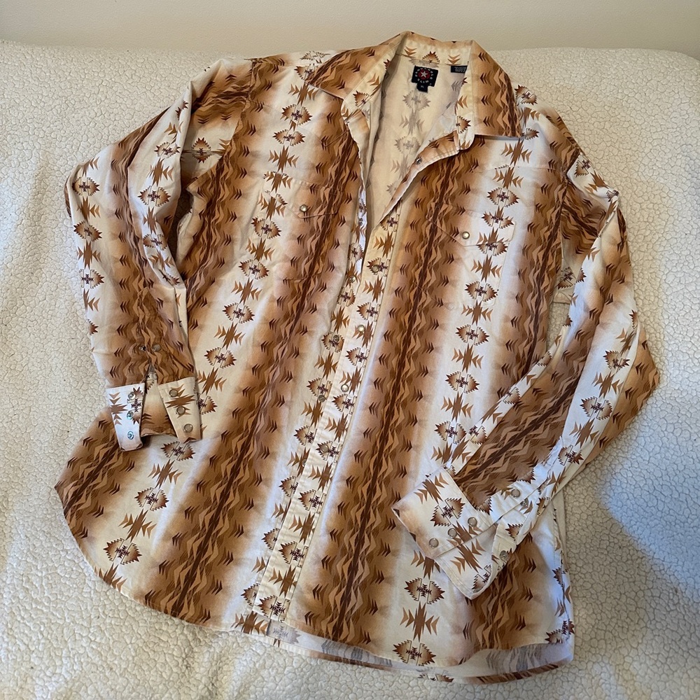 Men’s Panhandle Slim Brown & Cream Western Print Button-Up